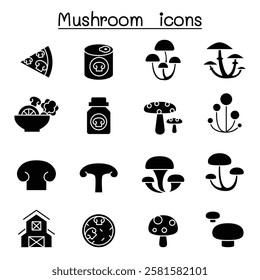 Mushroom icon set in glyph style