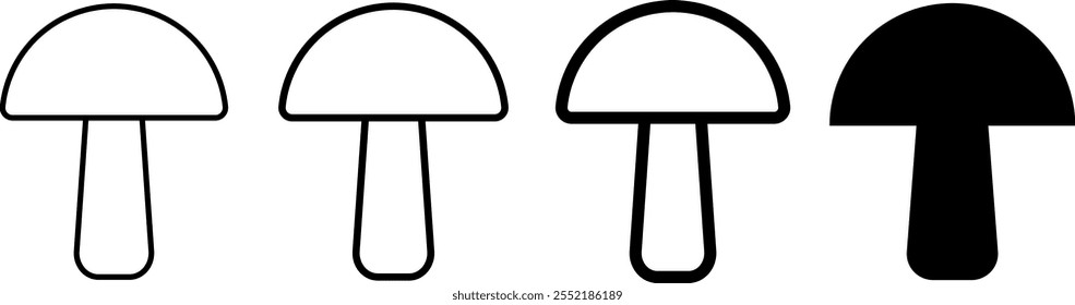 Conjunto de iconos de setas. Concepto de negocio de la muestra de alimentos de la Naturaleza. Tallo y tapa de champiñones
