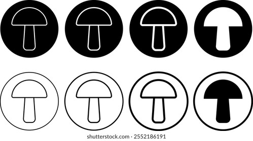 Conjunto de iconos de setas. Concepto de negocio de la muestra de alimentos de la Naturaleza. Tallo y tapa de champiñones
