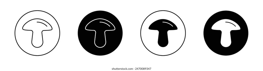 Mushroom icon set. simple shiitake mushroom vector symbol. fungi sign in black filled and outlined style.