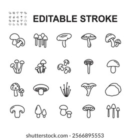 Mushroom icon set. Thin line style vector.