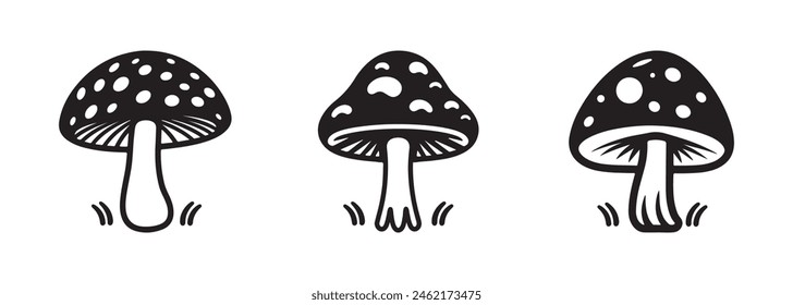 Mushroom Icon Set - Vector Illustrations Isolated On White Background