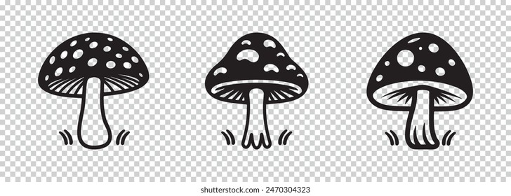 Mushroom Icon Set - Vector Illustrations Isolated On Transparent Background