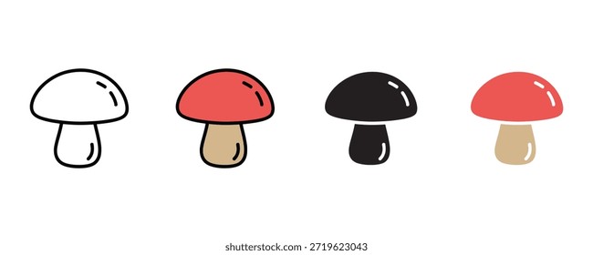 Ícone de cogumelo definir vetor no fundo branco. botânica, comida, símbolo do ingrediente. ilustração vetorial.