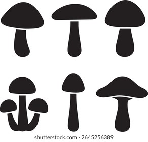 Mushroom Icon Set in Vector Silhouette Style Transparent Background
