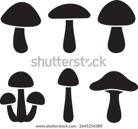 Mushroom Icon Set in Vector Silhouette Style Transparent Background