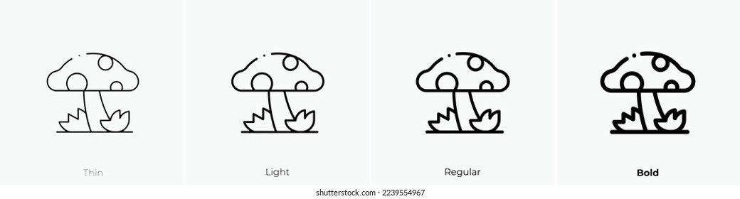 mushroom icon. Thin, Light Regular And Bold style design isolated on white background