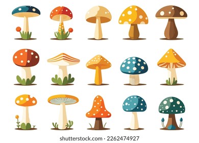 Mushroom icon vector set, cartoonish mushrooms vector