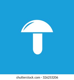 Mushroom icon, white simple image isolated on blue background
