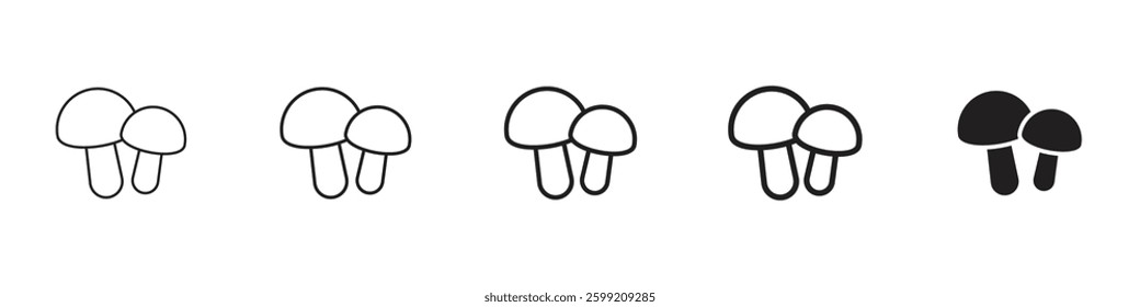 Mushroom icons in black outline, solid and colored style