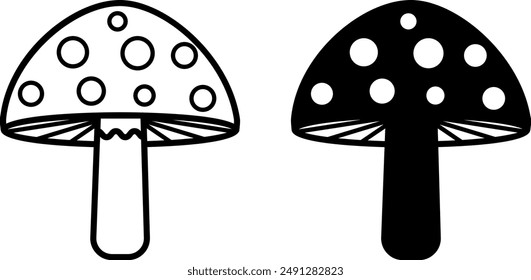 Mushroom icons. Black and White Vector Toadstool Mushroom Icons. Camping and Tourism Concept