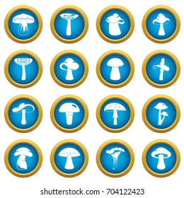 Mushroom icons blue circle set isolated on white for digital marketing