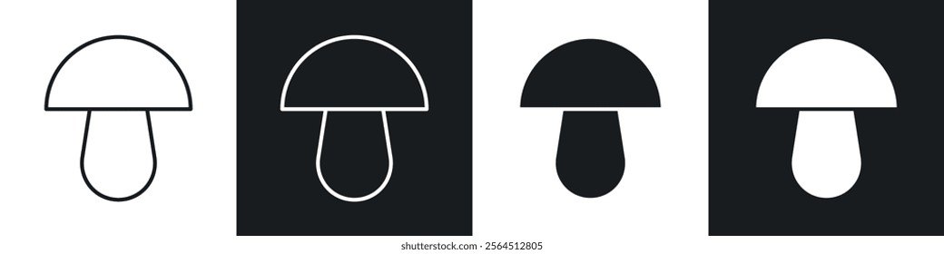 Mushroom icons collection in black filled and line style.