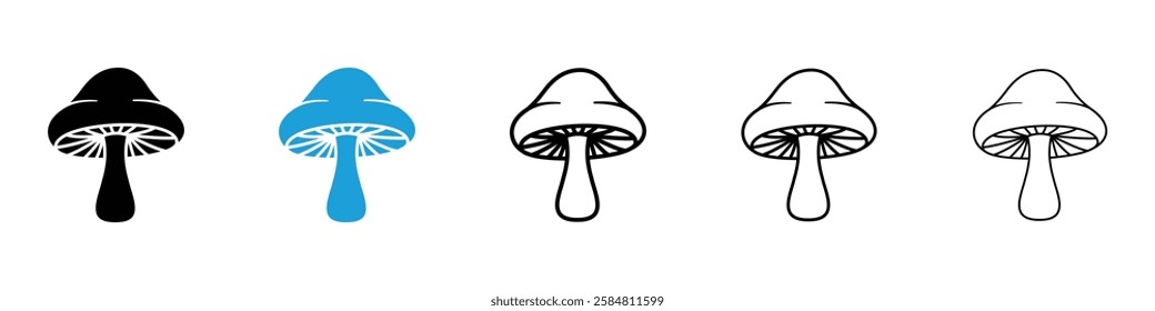Mushroom icons collection vectors in black and blue