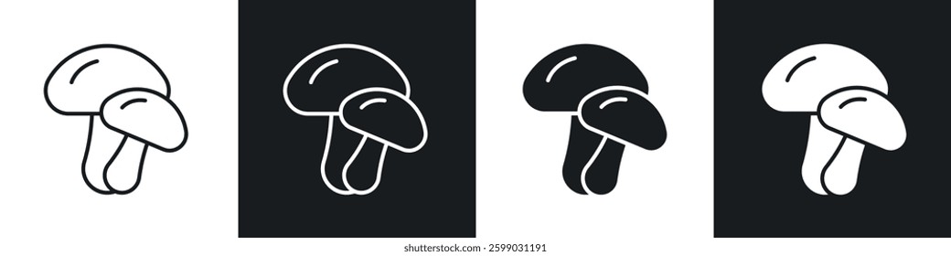 Mushroom icons in flat and linear vector illustration on white background.