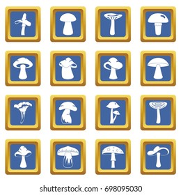 Mushroom icons set in blue color isolated vector illustration for web and any design