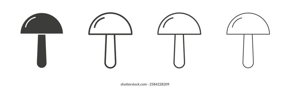 Mushroom icons set. Liner outlined and flat black color