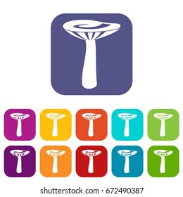 Mushroom icons set vector illustration in flat style In colors red, blue, green and other