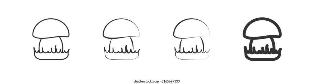 Mushroom icons. Set of vector illustrations of mushroom drawings, black lines on a white background.