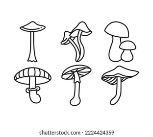 mushroom icons set vector line illustration