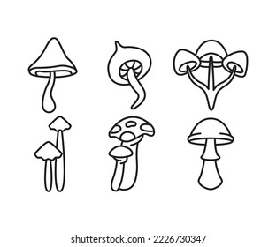 mushroom icons set vector line illustration