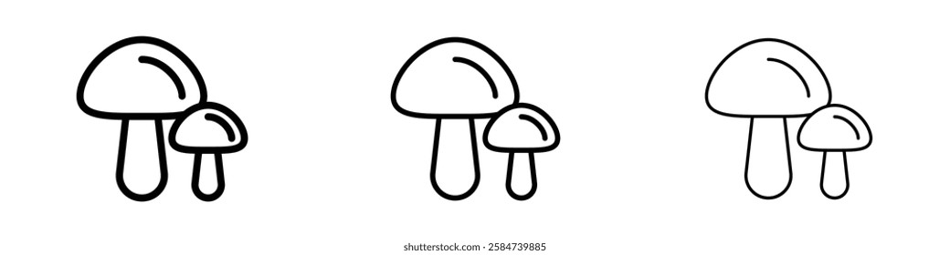 Mushroom icons in three different stroke lines