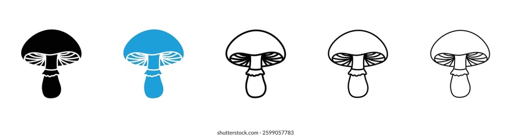 Mushroom icons vector illustrations in black and blue colors for web and ui designs