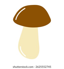 Mushroom illustration with brown cap and white stem isolated on a plain background