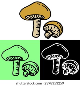 mushroom illustration, hand drawn outline, this illustration can be used for icons, logos, and symbols, vector in flat design style