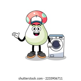 mushroom illustration as a laundry man , character design