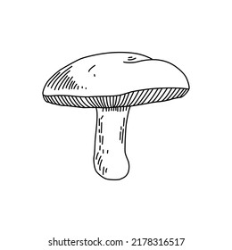 Mushroom illustration logo. Mushrooms tattoo in line art style. Black and white clip art isolated white background.