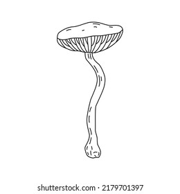 Mushroom illustration logo. Mushrooms tattoo highly detailed line art. Black and white clip art on white background. Antique vintage engraving illustration.