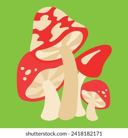 Mushroom Illustration. Red, wild, button mushrooms. 