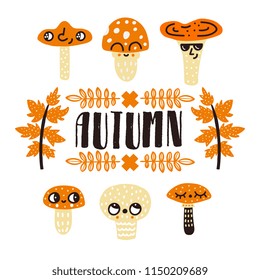 Mushroom illustration set. Vector cute collection. Nursery creator