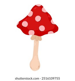 Mushroom illustration vector with toadstool fly agaric red cap on white background