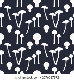Mushroom ilustration seamless patern with black background.Great for textile,fabric,wrapping paper,and any print.