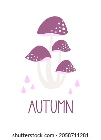 mushroom isolated on white background, cute fairy mushrooms, template vector autumn illustration for packaging, banner, card and other design, food concept
