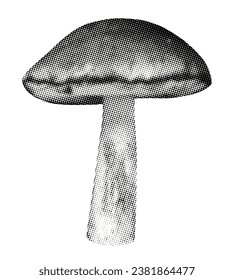 mushroom isolated on white background retro grunge halftone dotted texture vintage magazine style autumn season forrest collage element for mixed media design crazy punk pop art