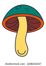 Mushroom isolated organic and natural vegetables with stem and cap. Veggies and dieting, nourishment and eating tasty meal. Icon for game design. Stickers or emoticons, emoji vector in flat style