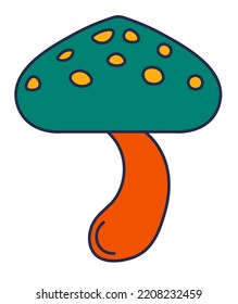 Mushroom isolated vegetable with cap and dots. Edible or poisonous veggies, game element or detail. Fungal growth, domed cap on a stalk. Stickers or emoticons, emoji vector in flat illustration