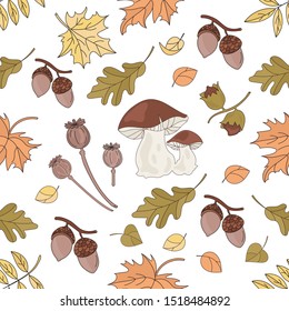 MUSHROOM LANDSCAPE Nature Seamless Pattern Vector Illustration