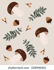 Mushroom, leaf, acorn, branches, autumn