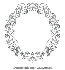 Mushroom and leaf autumn wreath vector illustration