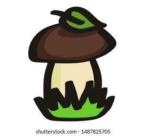 Mushroom and leaf on a white background. Vector illustration.
