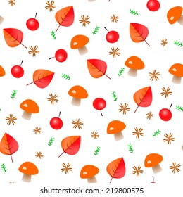 Mushroom and leaves seamless pattern