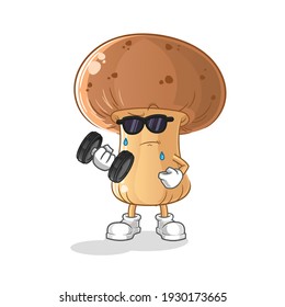 mushroom lifting dumbbell vector. cartoon character
