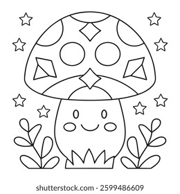 Mushroom line art vector illustration isolated on white background For Coloring page
