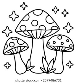Mushroom line art vector illustration isolated on white background For Coloring page