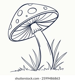 Mushroom line art vector illustration isolated on white background For Coloring page