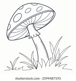 Mushroom line art vector illustration isolated on white background For Coloring page